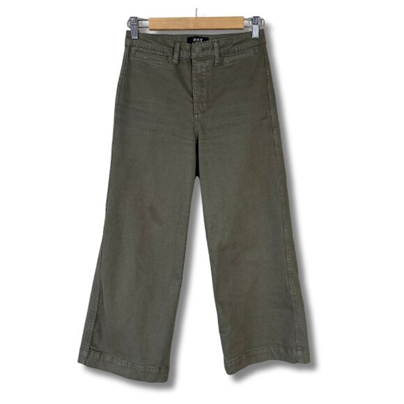 Oat New York Womens Size 27 Jeans High Rise Wide Leg Crop Casual Olive Green - Picture 1 of 6